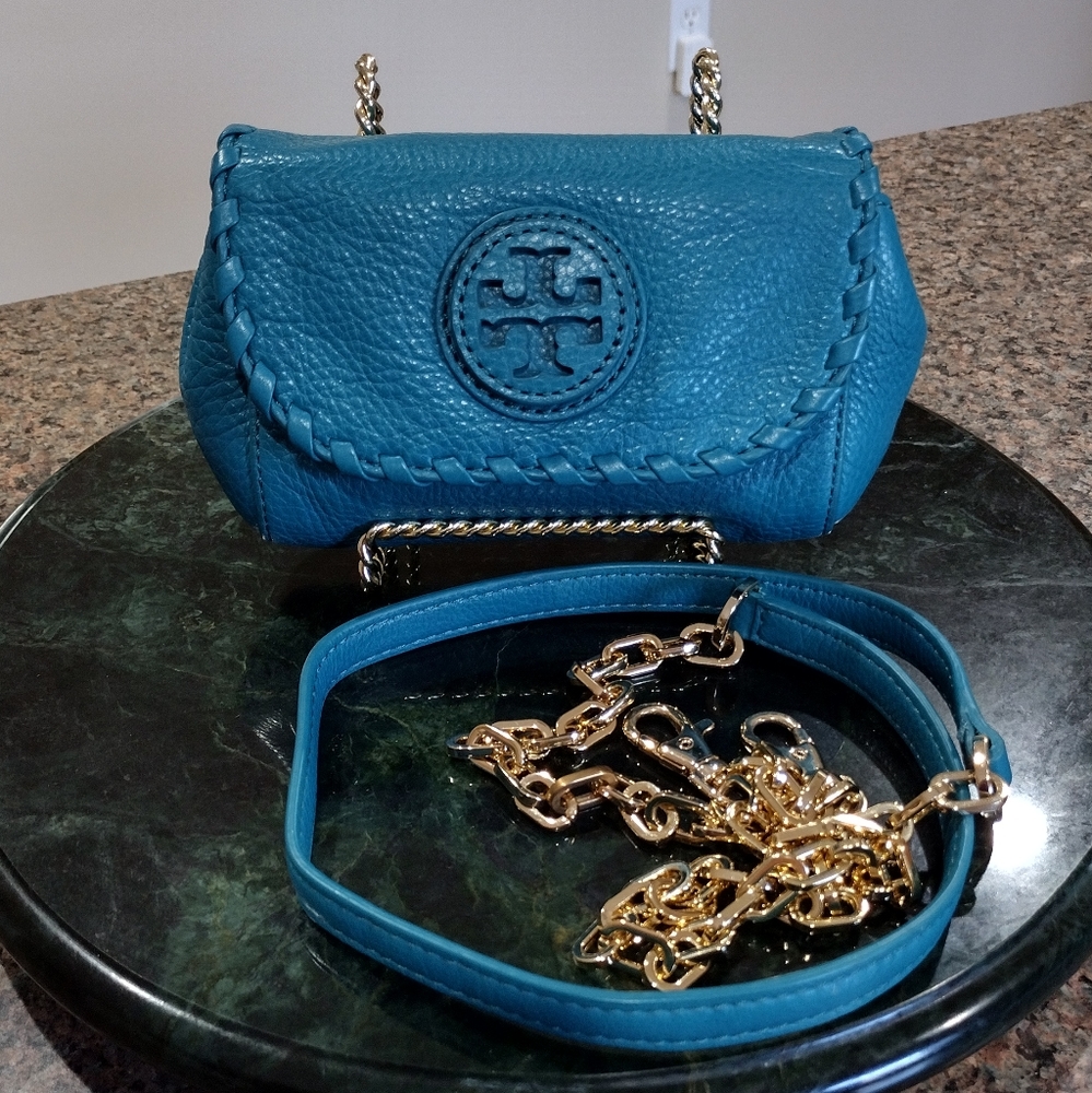 Tory Burch mini Teal marion pebble Leather Cross body